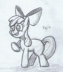 Size: 400x452 | Tagged: safe, artist:plinko, derpibooru import, apple bloom, drawing, grayscale, monochrome, pencil drawing, sketch, solo, traditional art