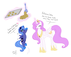 Size: 800x640 | Tagged: safe, artist:jenasu, princess celestia, princess luna, alicorn, pony, cookie, filly, pink-mane celestia, woona, younger