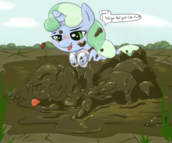 Size: 1800x1500 | Tagged: safe, artist:dudey64, artist:plinko, derpibooru import, oc, oc only, oc:box-filly, oc:sweetwater, pegasus, pony, unicorn, female, filthy, goggles, massage, massaging, messy, muck, mud, swamp, wet and messy