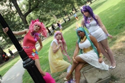 Size: 960x640 | Tagged: artist needed, safe, artist:melodicmitsuki, fluttershy, pinkie pie, princess celestia, rarity, human, cosplay, international cosplay day, irl, irl human, photo