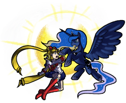 Size: 800x656 | Tagged: safe, artist:ominous-artist, princess luna, alicorn, pony, crossover, fight, sailor moon