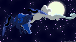 Size: 1920x1080 | Tagged: safe, artist:dotrim, princess luna, alicorn, pony, cloud, flying, moon, night, solo, wallpaper