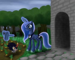 Size: 1000x800 | Tagged: safe, artist:polex-p, king sombra, princess luna, alicorn, pony, unicorn, carrot, wat