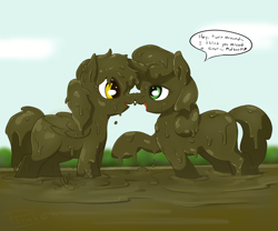 Size: 1800x1500 | Tagged: safe, artist:dudey64, artist:plinko, derpibooru import, oc, oc:box-filly, oc:sweetwater, bog, boop, mud, mud bath, muddy, noseboop, shipping, sweetbox, wet and messy