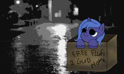 Size: 1024x610 | Tagged: safe, artist:inkiepie, princess luna, alicorn, fluffy pony, pony, abandoned, lunafluff, sad, woona