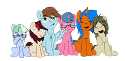 Size: 6544x3232 | Tagged: safe, artist:plinko, derpibooru exclusive, derpibooru import, oc, oc:appleale, oc:eissen, oc:optica, oc:sorren, oc:soulful radiance, oc:sweetwater, collaboration, 2020 community collab, derpibooru community collaboration, pose, transparent background