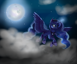 Size: 1200x1000 | Tagged: dead source, safe, artist:scythegirl, princess luna, alicorn, pony, moon, solo, stars