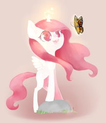 Size: 916x1059 | Tagged: safe, artist:nierey, princess celestia, alicorn, butterfly, pony, happy, magic, paint tool sai, pink-mane celestia, solo, younger