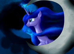 Size: 1599x1170 | Tagged: safe, princess luna, alicorn, pony, crescent moon, heart, solo, space, stars