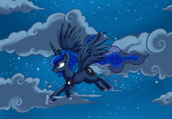 Size: 3000x2076 | Tagged: safe, artist:crystal-secret, princess luna, alicorn, pony, cloud, cloudy, flying, sky, solo