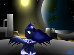 Size: 1400x1050 | Tagged: safe, artist:mechashockwave, princess luna, alicorn, pony, factory, future, moon, solo