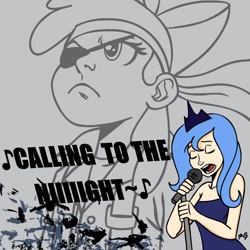 Size: 900x900 | Tagged: safe, artist:megasweet, apple bloom, princess luna, crossover, humanized, metal gear, s1 luna, singing