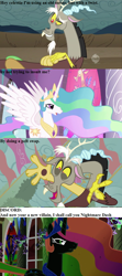 Size: 800x1800 | Tagged: safe, screencap, discord, princess celestia, alicorn, pony, the return of harmony, comic, discord being discord, meme, nightmare rainbow dash, nightmarified, palette swap, screencap comic