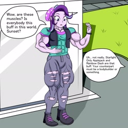 Size: 2048x2048 | Tagged: safe, artist:nokozeze, starlight glimmer, equestria girls, mirror magic, spoiler:eqg specials, abs, biceps, clothes, implied sunset shimmer, jeans, muscles, pants, portal, ripped jeans, solo, starlight lifter, thunder thighs, torn clothes