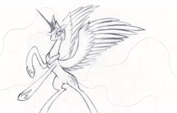 Size: 3373x2148 | Tagged: safe, artist:quynzel, princess celestia, alicorn, pony, monochrome, solo, traditional art