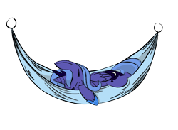 Size: 960x704 | Tagged: dead source, safe, artist:linkling, artist:mcclakken, princess luna, alicorn, pony, filly, hammock, simple background, sleeping, solo, woona