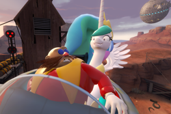 Size: 1127x754 | Tagged: safe, artist:lorded, princess celestia, alicorn, pony, 3d, crossover, death egg, doctor eggman, gmod, princess molestia, sonic the hedgehog (series)