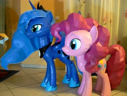 Size: 2816x2112 | Tagged: safe, artist:znegil, pinkie pie, princess luna, alicorn, earth pony, pony, life size, papercraft, photo