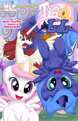 Size: 1200x1854 | Tagged: safe, artist:sketchyjackie, princess celestia, princess luna, oc, oc:fausticorn, alicorn, pony, cewestia, cover, filly, lauren faust, woona