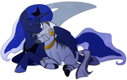 Size: 1126x710 | Tagged: safe, artist:arcticwaters, princess luna, zecora, alicorn, pony, zebra, crown, duo, eyes closed, female, horn, mare, simple background, transparent background, wings