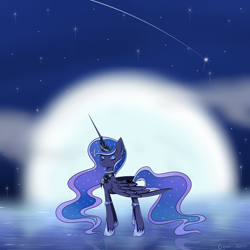 Size: 4800x4800 | Tagged: safe, artist:nekoangel0214, princess luna, alicorn, pony, absurd resolution, moon, reflection, shooting star, solo