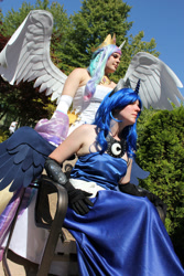 Size: 1024x1536 | Tagged: safe, artist:chochomaru, princess celestia, princess luna, human, cosplay, irl, irl human, photo