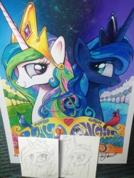 Size: 768x1024 | Tagged: safe, artist:andypriceart, princess celestia, princess luna, alicorn, pony, gamer luna, poster