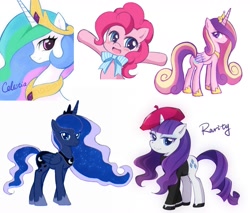 Size: 2031x1728 | Tagged: safe, artist:lyra-kotto, pinkie pie, princess cadance, princess celestia, princess luna, rarity, alicorn, earth pony, pony, unicorn