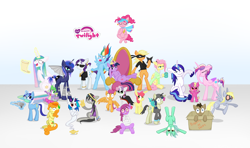 Size: 4800x2850 | Tagged: safe, artist:thecheeseburger, apple bloom, applejack, berry punch, berryshine, carrot top, derpy hooves, dj pon-3, doctor whooves, fluttershy, golden harvest, octavia melody, pinkie pie, princess cadance, princess celestia, princess luna, princess skyla, rainbow dash, rarity, scootaloo, shining armor, spike, sweetie belle, twilight sparkle, twilight sparkle (alicorn), vinyl scratch, alicorn, bat pony, bat pony alicorn, changeling, changepony, cyborg, donkey, hybrid, pony, undead, vampire, vampony, artificial wings, augmented, ballerina, bathrobe, bored, box, cape, cardboard box, carrot, clothes, coffee, corrupted, costume, crown, cup, cutie mark crusaders, dentist, derp, drill, drink, embarrassed, evil, face mask, facehoof, female, floating, genie, geniefied, glasses, goggles, group shot, gypsy pie, hippie, insanity, lazy, madame pinkie, magic, mane seven, mane six, mare, mechanical wing, mug, ninja, offspring, peace sign, peace symbol, queen, rich, robe, romani, scroll, shenanigans, skirt, snaplestia, species swap, straitjacket, super saiyan, swirly glasses, telekinesis, throne, tired, upside down, usurpation, wet mane, wings, yay