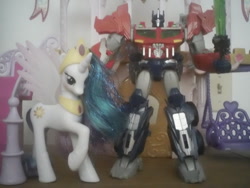 Size: 1024x768 | Tagged: safe, princess celestia, brushable, irl, optimus prime, photo, toy, transformers