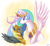 Size: 2152x1964 | Tagged: safe, artist:vavacung, princess celestia, oc, oc:liberty wing, alicorn, pony, comic:to love god - to love mortal, blushing, female, guardlestia, immortality blues, male, royal guard, shipping, straight, wingboner