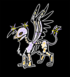 Size: 700x768 | Tagged: safe, artist:violetmagician, derpibooru import, gilda, griffon, anatomy, black background, dia de los muertos, female, simple background, solo