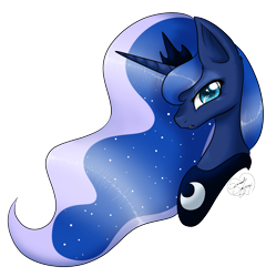 Size: 1464x1468 | Tagged: dead source, safe, artist:diigii-doll, princess luna, alicorn, pony, bust, colored pupils, female, horn, jewelry, mare, portrait, profile, regalia, simple background, solo, tiara