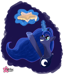 Size: 2282x2626 | Tagged: safe, artist:clouddg, princess luna, alicorn, pony, glorious grilled cheese, grilled cheese, smiling, solo