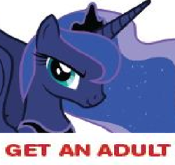 Size: 656x616 | Tagged: safe, princess luna, alicorn, pony, caption, female, get an adult, horn, image macro, mare