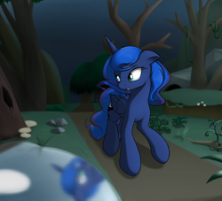 Size: 2200x2000 | Tagged: safe, artist:theparagon, princess luna, alicorn, pony, colored pupils, detailed background, female, hunted luna, mare, solo, zot