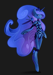 Size: 2500x3500 | Tagged: safe, artist:pon-ee, princess luna, alicorn, pony, robot, semi-anthro, bipedal, gray background, simple background, solo