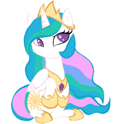 Size: 1000x1000 | Tagged: dead source, safe, artist:j-j-kuro, princess celestia, alicorn, pony, chibi, crown, cute, cutelestia, female, hoof shoes, jewelry, mare, peytral, regalia, simple background, sitting, solo, transparent background