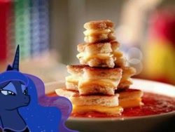 Size: 583x438 | Tagged: safe, princess luna, alicorn, pony, glorious grilled cheese, grilled cheese, obligatory pony, photo, solo, soup, tomato soup