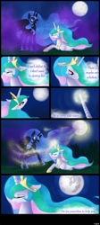 Size: 900x2011 | Tagged: safe, artist:trefleix, nightmare moon, princess celestia, alicorn, pony, comic, crown, female, horn, jewelry, mare, regalia, siblings, sisters