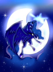 Size: 2379x3205 | Tagged: safe, artist:turrkoise, princess luna, alicorn, pony, flying, moon, solo