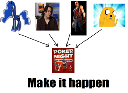 Size: 1022x742 | Tagged: safe, princess luna, alicorn, pony, adventure time, duke nukem, egoraptor, exploitable meme, jake the dog, make it happen, meta, poker night at the inventory