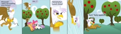 Size: 2000x571 | Tagged: safe, artist:cgeta, derpibooru import, apple bloom, gilda, scootaloo, sweetie belle, griffon, bait and switch, comic, cutie mark crusaders