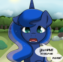 Size: 996x989 | Tagged: safe, artist:theparagon, princess luna, alicorn, pony, colored pupils, forest, hunted luna, looking at you, solo