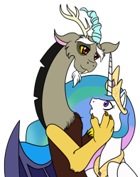 Size: 4214x5345 | Tagged: safe, artist:garfield141992, discord, princess celestia, alicorn, pony, absurd resolution, dislestia, female, male, shipping, simple background, straight