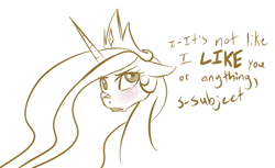 Size: 706x432 | Tagged: safe, artist:jessy, princess celestia, alicorn, pony, blushing, solo, tsundelestia, tsundere