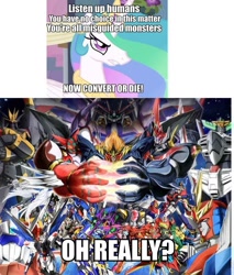 Size: 818x960 | Tagged: safe, princess celestia, alicorn, pony, fanfic:the conversion bureau, alpha numbers, brave series, dancouga, eva-01, exploitable meme, genesic gaogaigar, getter robo, great mazinger, gunbuster, gundam, humanity fuck yeah, ideon, king j der, king of braves gaogaigar, kotetsu jeeg, mazinger, mazinger z, mazinkaiser, meme, neon genesis evangelion, shin getter robo, srx altered banpreios, super robot wars, the conversion bureau, wrong universe, xenolestia