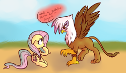 Size: 900x520 | Tagged: safe, artist:jessy, artist:rustydooks, derpibooru import, fluttershy, gilda, griffon, pegasus, pony