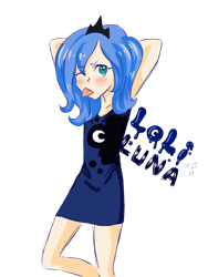 Size: 1200x1600 | Tagged: safe, artist:cheryl-jum, princess luna, clothes, dress, humanized, simple background, skinny, solo, young, younger