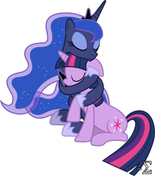 Size: 6620x7520 | Tagged: safe, artist:90sigma, princess luna, twilight sparkle, alicorn, pony, absurd resolution, cuddling, eyes closed, hug, simple background, transparent background, vector